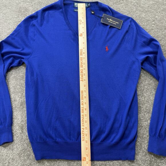 Polo Ralph Lauren V Neck Sweater Mens Medium Blue 100% Pima Cotton Exclusive - Picture 7 of 11